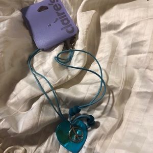 NWT Claire’s Peace Heart Necklace Hippie Bohemian Teal Heart